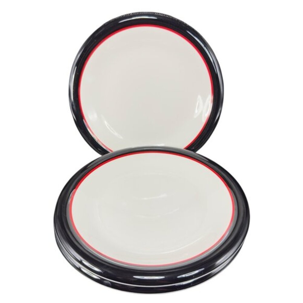 Ranmaru Tuxedo Japan Ceramic Stoneware Black Red White 7.5inch Plate Dish Set 3‎